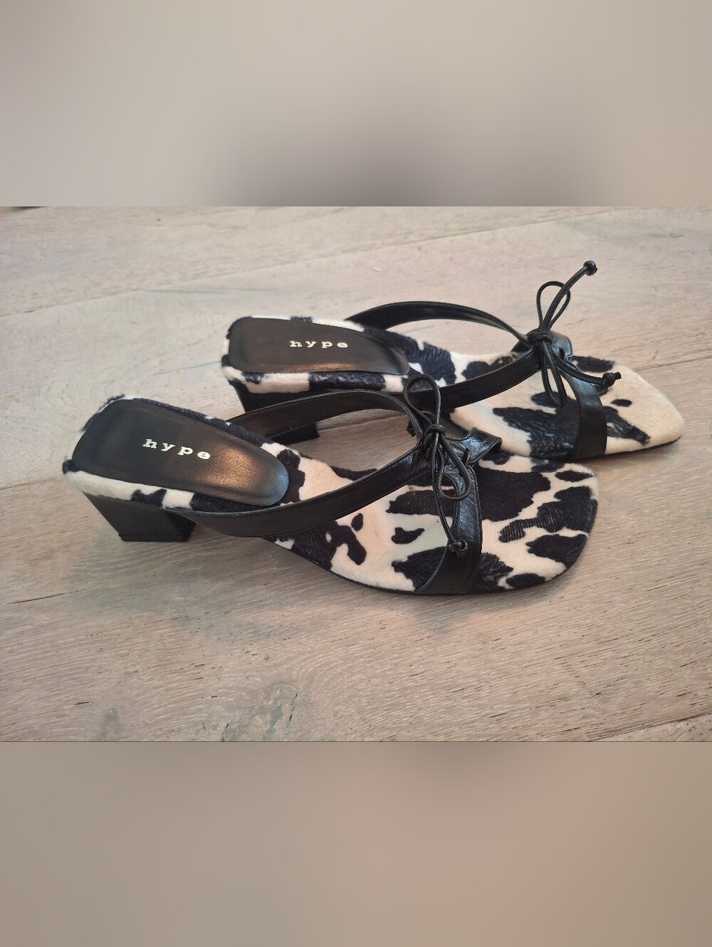 Vintage Y2K Hype Black & White Cow-Print Square Block Heels
